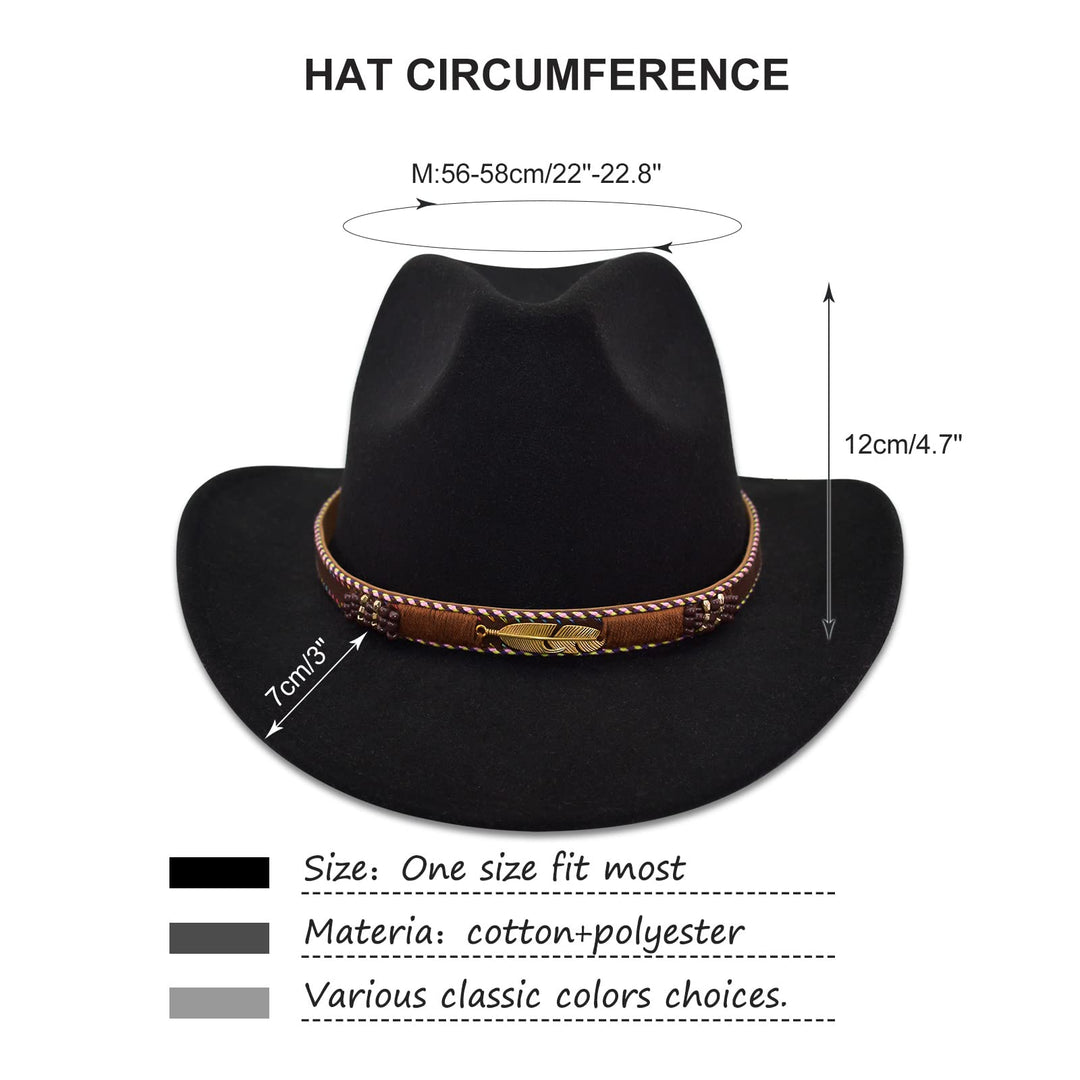 HUDANHUWEI Western Cowboy Hat Wide Brim Outdoor Fedora 