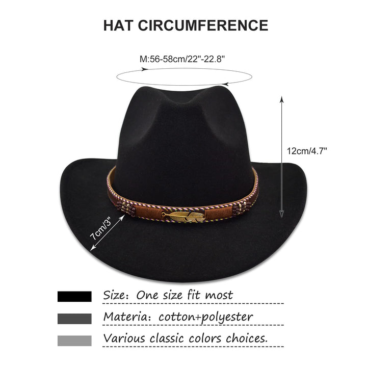 HUDANHUWEI Western Cowboy Hat Wide Brim Outdoor Fedora 