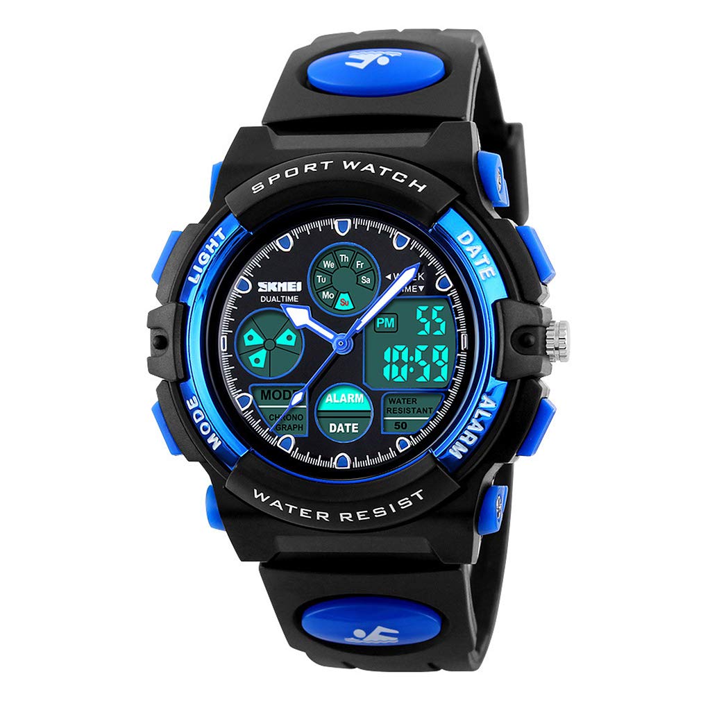 Kids Sports Watch Waterproof Boys Multi-Function Analog Digital Wristwatch LED Alarm Stopwatch Blue