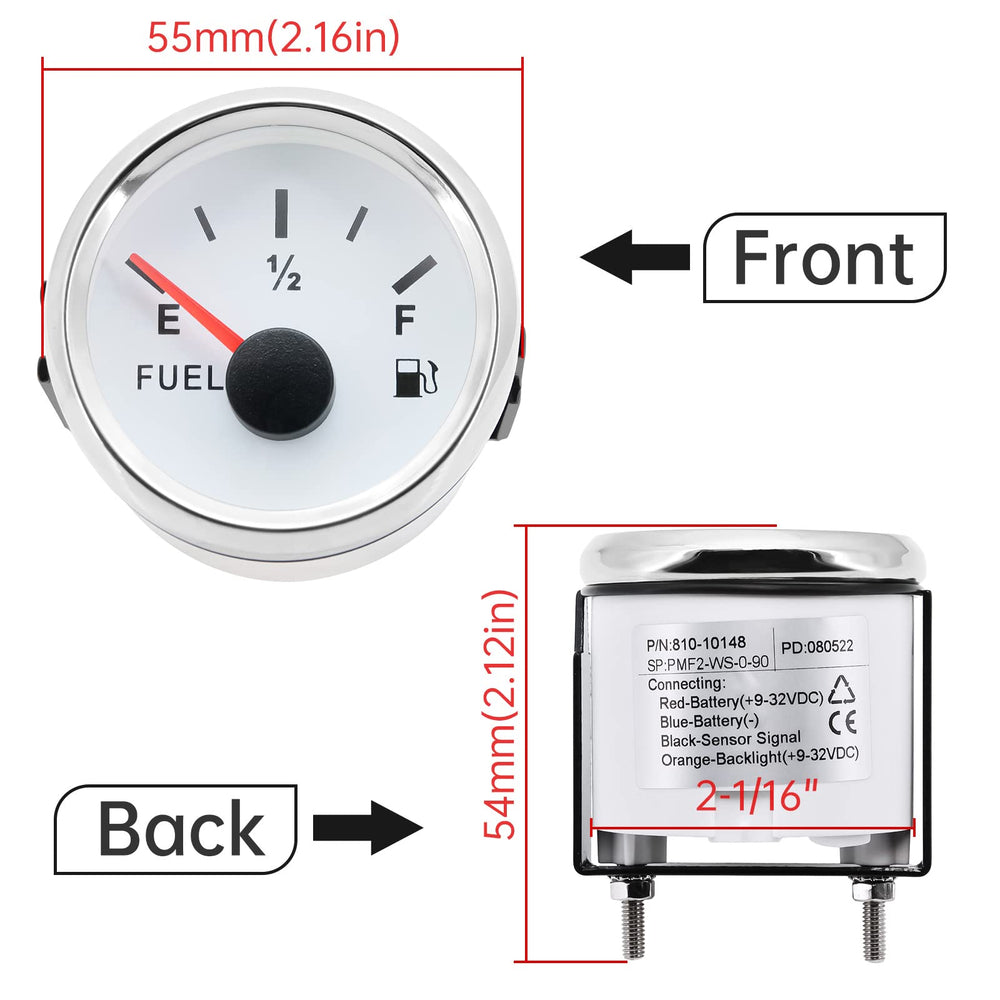 0-90ohm Fuel Gauge Marine Fuel Gauge Boat Fuel Gauge Gas Tank Meter Gauge for AUTO Car Boat Truck Vehicle Diesel RV (White)
