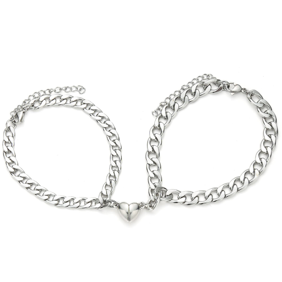 2 Pcs Bracelets for Couples Stainless Steel Cuban Chain Couples Bracelets Matching Bracelets for Couples Peach Heart Bracelet for Boyfriend and Girlfriend