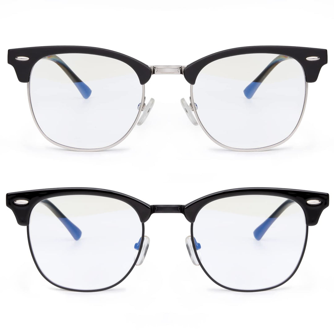 Blue Light Glasses for Women and Men Advanced Computer and Gaming Glasses Semi Rimless Glasses with Blue Light Blocking Release Computer Eye Strain (Matte Black/Silvery Rim + Glossy Black/Black Rim)