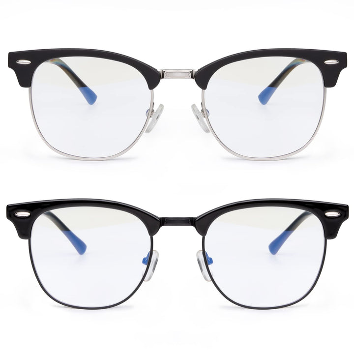 Blue Light Glasses for Women and Men Advanced Computer and Gaming Glasses Semi Rimless Glasses with Blue Light Blocking Release Computer Eye Strain (Matte Black/Silvery Rim + Glossy Black/Black Rim)