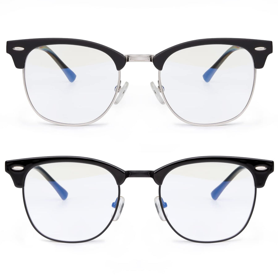 Blue Light Glasses for Women and Men Advanced Computer and Gaming Glasses Semi Rimless Glasses with Blue Light Blocking Release Computer Eye Strain (Matte Black/Silvery Rim + Glossy Black/Black Rim)