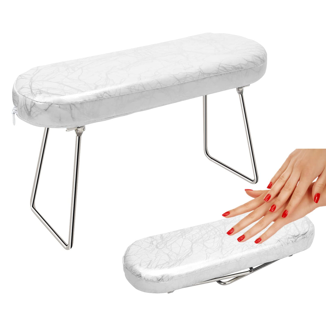 Nail Pillow Hand Rest with Bracket, Professional Manicure Arm Stand Holder for Nails Art DIY Foldable Microfiber Leather Nail Hand Rest Cushion for Nail Salon Technician (Creamy white)