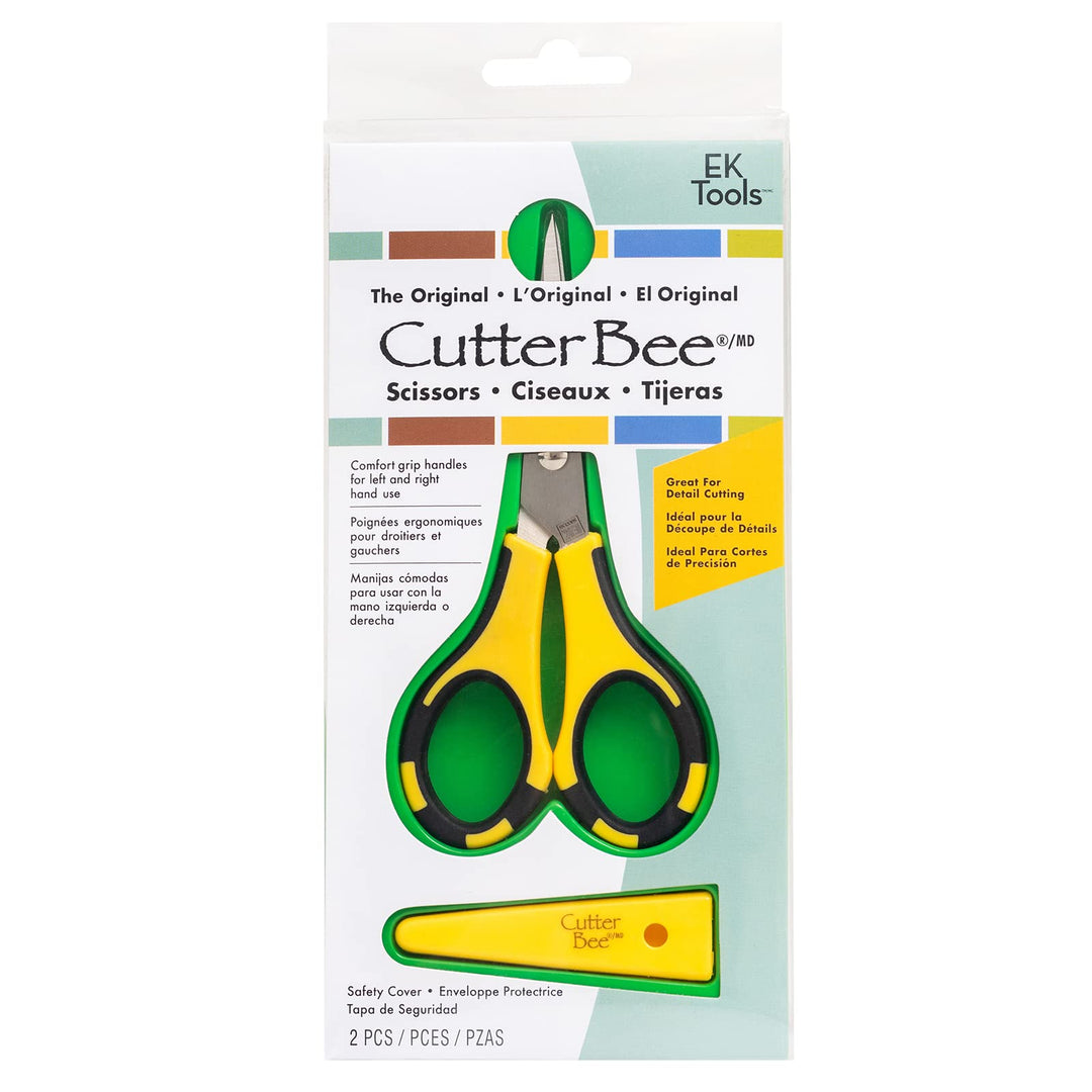EK Tools Cutter Bee Precision Craft Scissors, Small, Yellow and Black, Package Includes 1 Ergonomic Scissor and 1 Protective Safety Cover, For Cutting, Paper, Herbs, and More