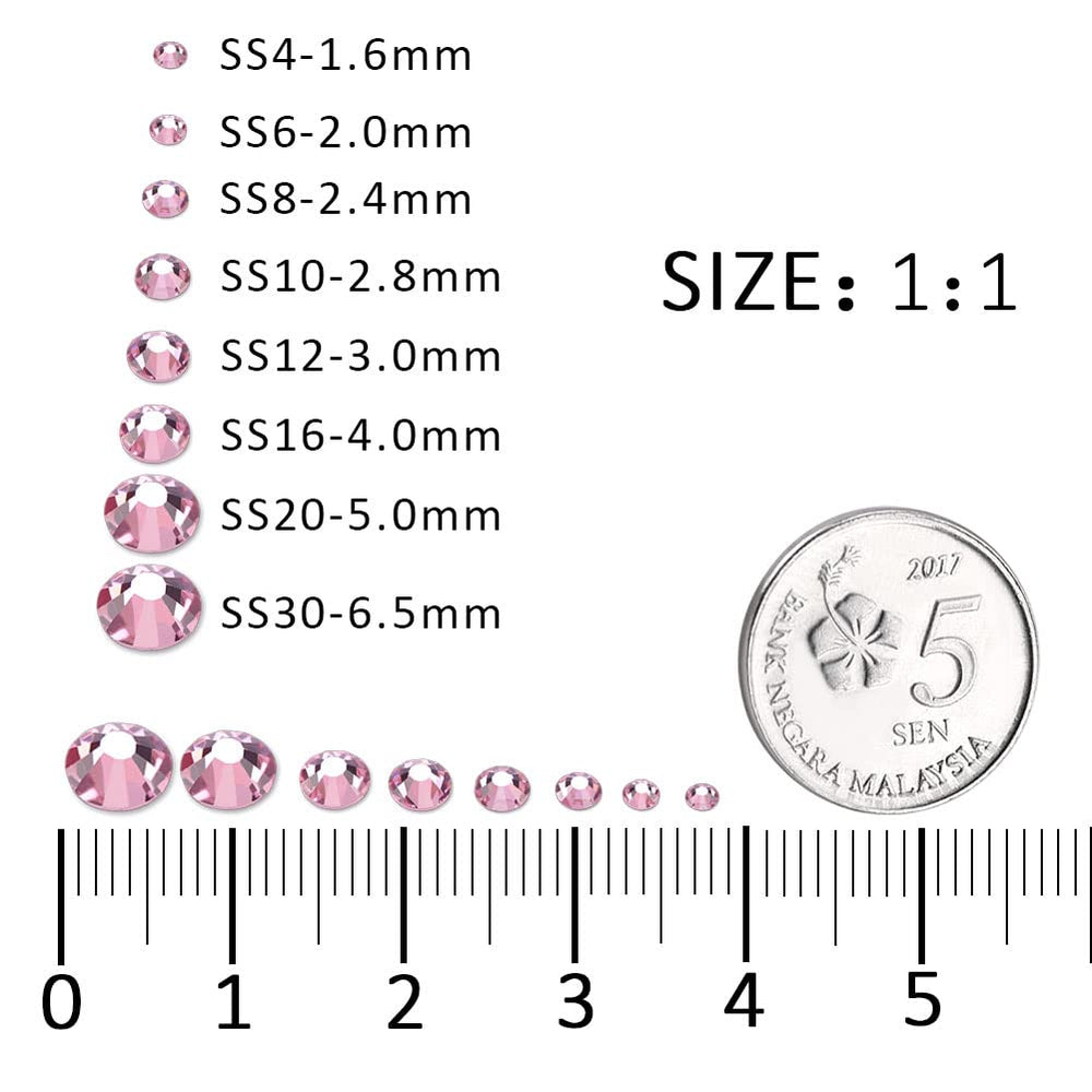 Crystal Rhinestones - Flatback Colored Jewels for Crafting, Nail Art, Clothes, Shoes, Bags, DIY Decoration - Round Gemstones for Fabric, Acrylic, Plastic, Decor - Pink Rhinestones 1440Pcs SS10