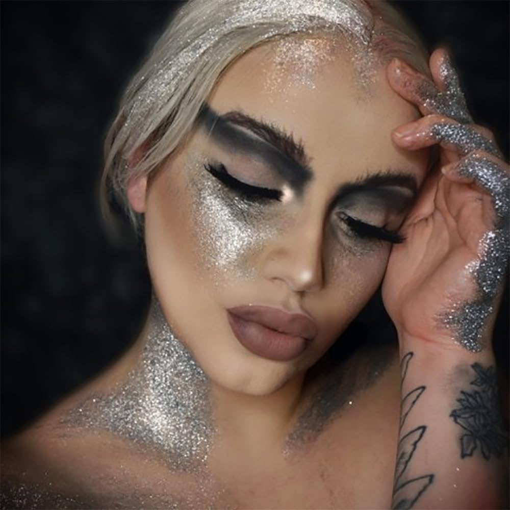 Makeup GlitterSpray | Hair and Body Glitter Spray | Body Shimmer Spray 1 fl oz (30 ml) (Silver) Perfect for Beauty, Theater, Halloween, Parties, Festivals, Concerts, and More