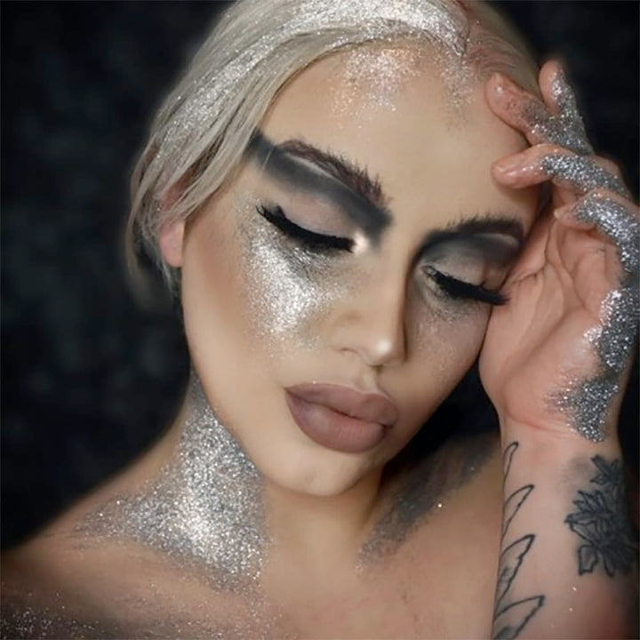 Makeup GlitterSpray | Hair and Body Glitter Spray | Body Shimmer Spray 1 fl oz (30 ml) (Silver) Perfect for Beauty, Theater, Halloween, Parties, Festivals, Concerts, and More