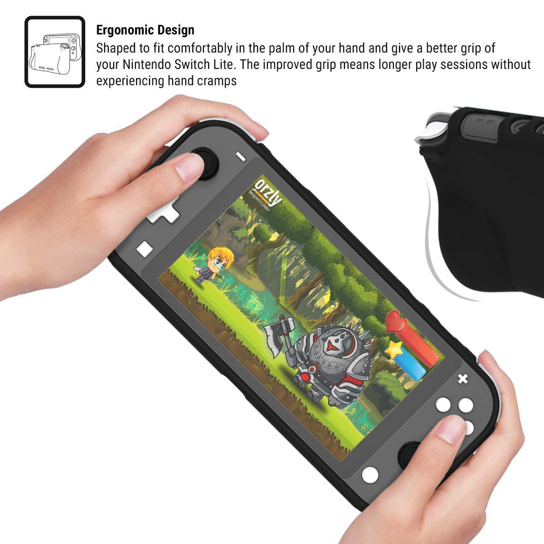 Grip Case for Nintendo Switch Lite – Case with Comfort Padded Hand Grips, Kickstand, &amp; Pack of Thumb Grips - Turquoise Blue