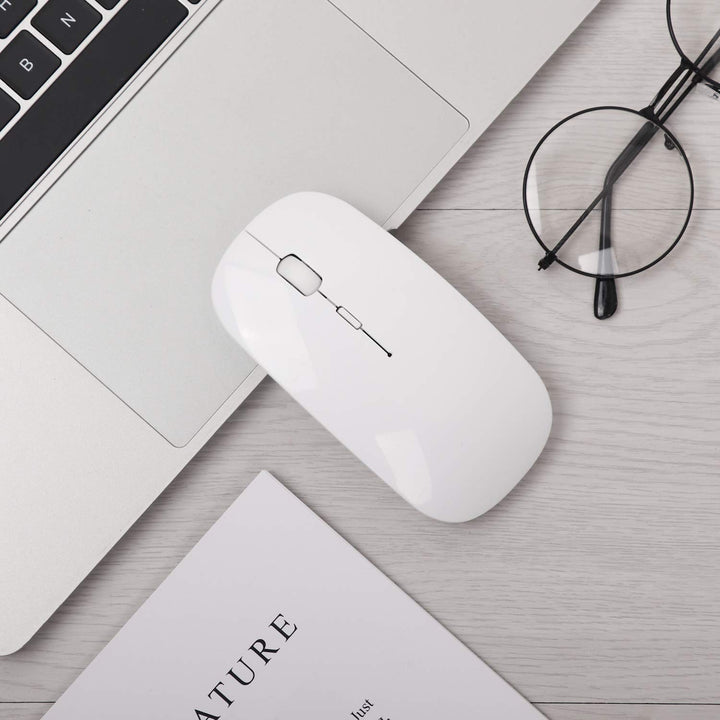 2.4GHz Wireless Bluetooth Mouse,Dual Mode Slim Rechargeable Wireless Mouse Silent USB Mice, 3 Adjustable DPI,Compatible for Laptop Windows MacBook Android MAC PC Computer (White)
