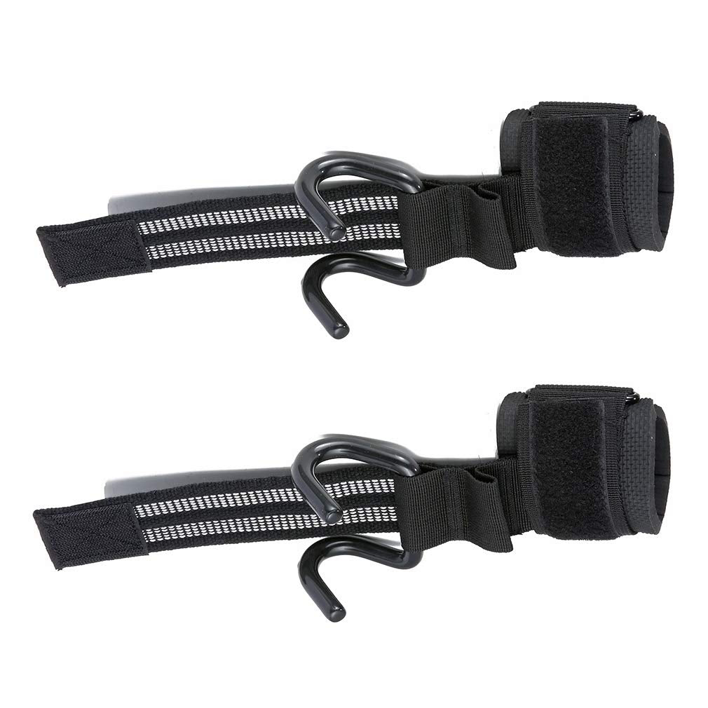 Heavy Duty Strap with pro Metal Lifting Steel Hooks Improves Grip for Weightlifting, Powerlifting, Bodybuilding &amp; Deadlift - Neoprene Padded Wrist Wraps Provides Support for Men &amp; Women
