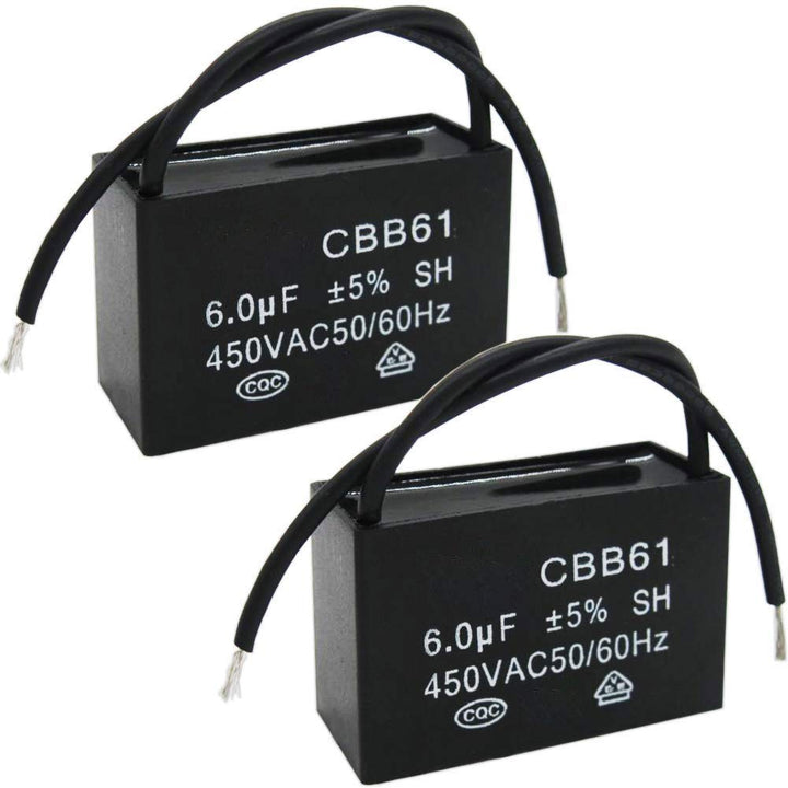 /2Pcs 450V AC 50/60Hz Run Capacitor 2-Wire Metallized Polypropylene Film Capacitors for Ceiling Fan Motor Start Run 6uf CBB61-6