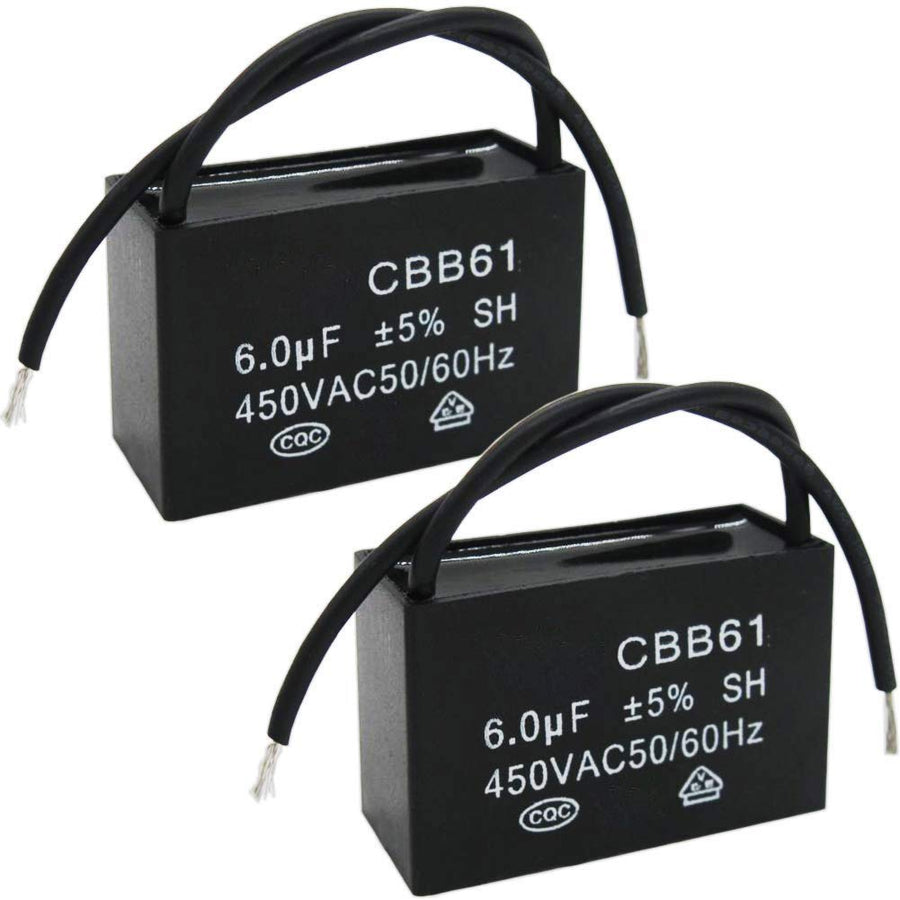 /2Pcs 450V AC 50/60Hz Run Capacitor 2-Wire Metallized Polypropylene Film Capacitors for Ceiling Fan Motor Start Run 6uf CBB61-6