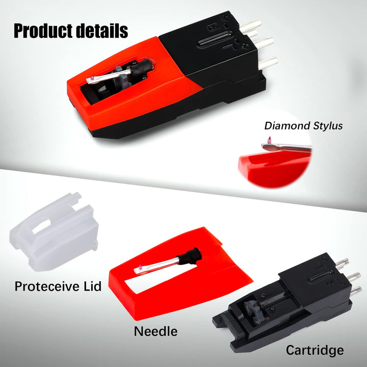 LUTER 1 Piece Turntable Cartridges with 2 Pieces Needle Turntable Needles Stylus for Turntable Turntable Replacement Accessories for Vinyl Turntable
