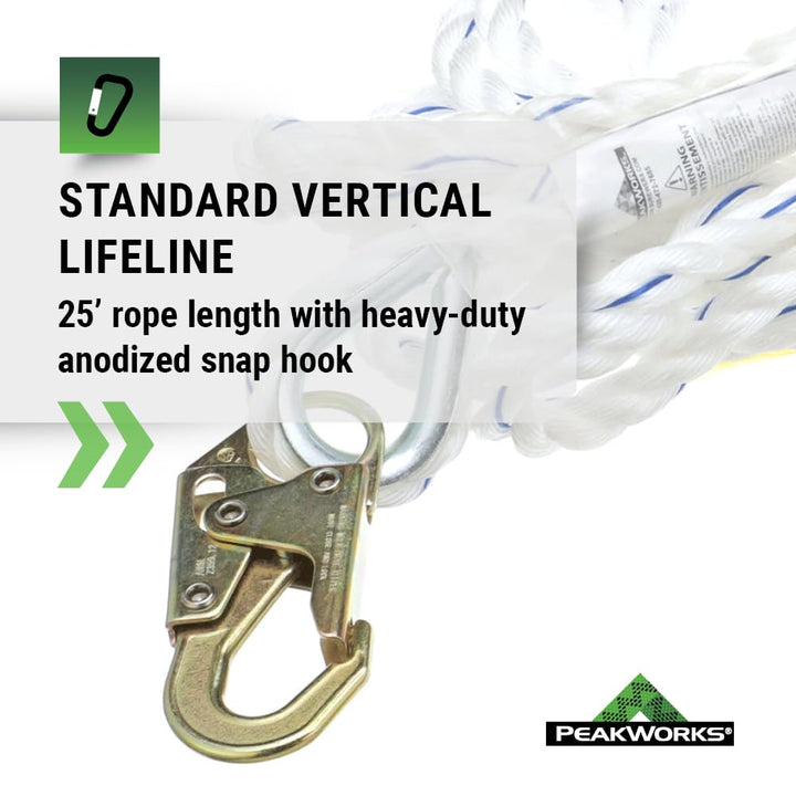 Fall Protection Safety Lifeline Rope Grab, 25 ft Vertical Cable, Galvanized Steel Snap Hook Harness for Climbing, Rescue, Hunting, Roofing