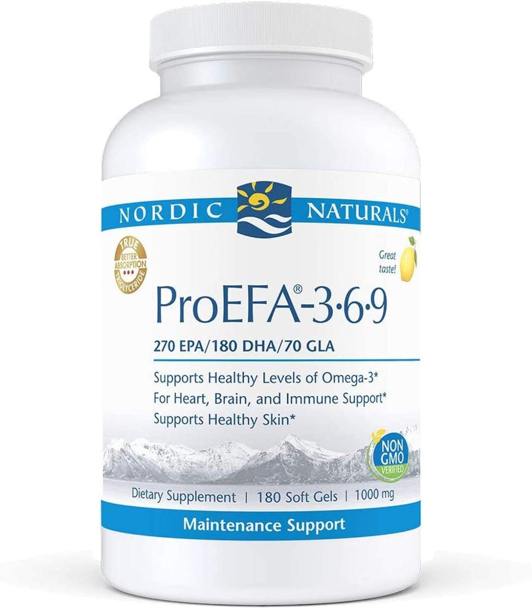 ProEFA 3-6-9, Lemon Flavor - 180 Soft Gels - 565 mg Omega-3 - EPA &amp; DHA with Added GLA - Healthy Skin, Cognition, &amp; Positive Mood - Non-GMO - 90 Servings