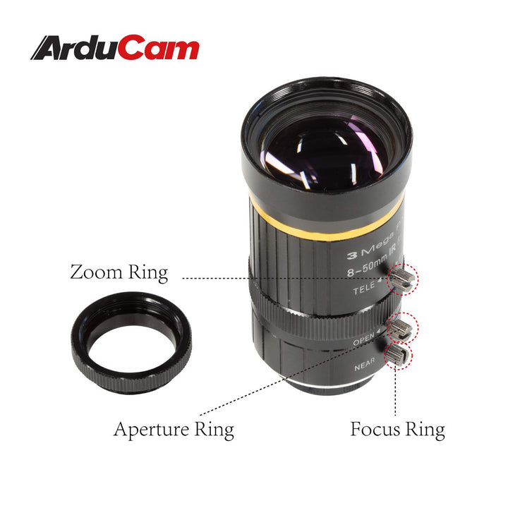 Arducam 8-50mm C-Mount Zoom Lens for IMX477 Raspberry P