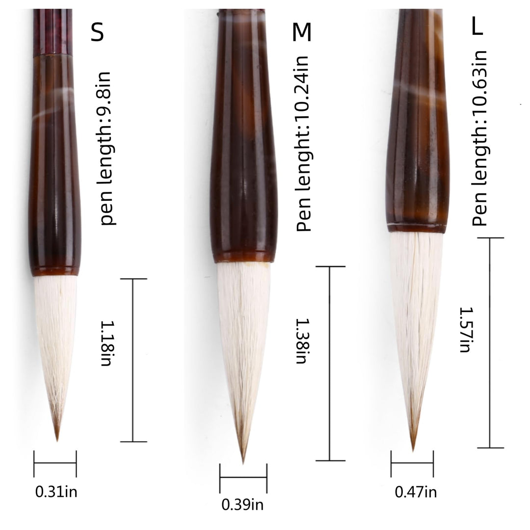 Chinese Calligraphy Brush Kanji Japanese Art Sumi Writing Painting Drawing Practicing Brush Set for Students and Beginners, Wolf Sheep Mix Brush, Set of 3 (S,M,L)
