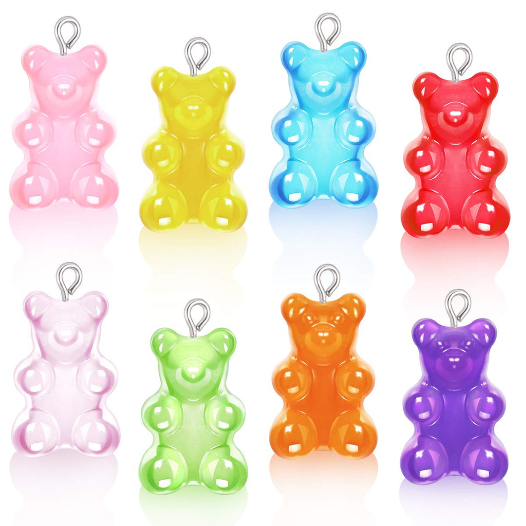 16 Pieces Resin Gummy Bear Pendant, 8 Colors Candy Gummy Charms Bear Gummy Resin Bear Pendant DIY Necklace for Girls Jewelry Making Crafting