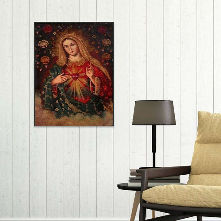 Round Full Drill Diamond Painting Kit, 5D DIY Loving Virgin Mary Diamond Dots Arts Crafts Set Virgin Mary Diamond Painting with Gem for Adult Paint with Diamonds Room Decor (12X16 inches)