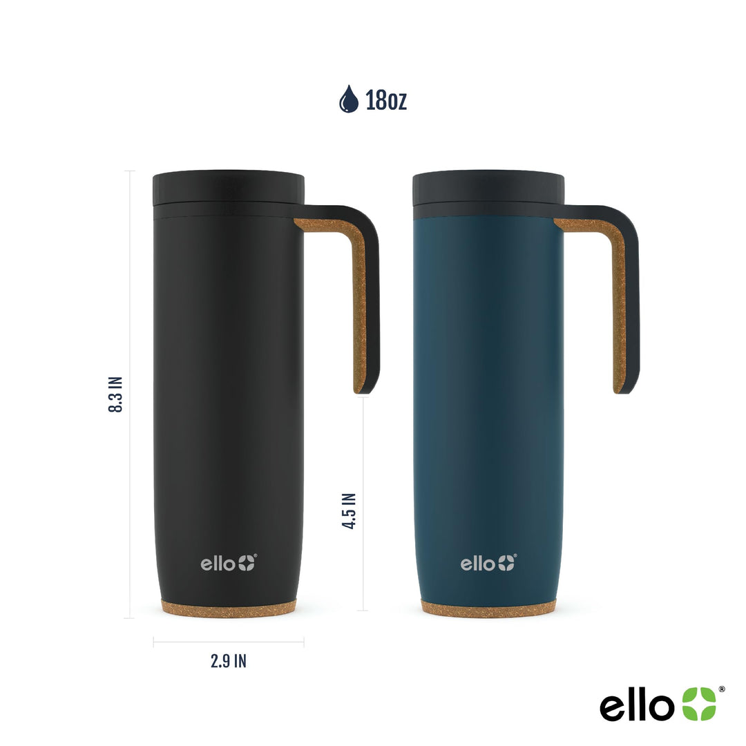 Magnet 18oz Vacuum Insulated Stainless Steel Travel Mug with Side Handle and Leak-Proof Slider Lid and Built-in Coaster, Keeps Hot for 5 Hours, Perfect for Coffee or Tea, BPA-Free, Matte Black