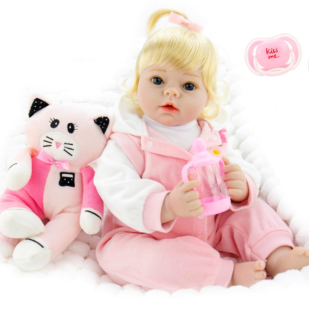 Realistic Baby Doll 22 Inch Lifelike Weighted Reborn Baby Girl Doll with Pink Kitty Clothes and Accessories