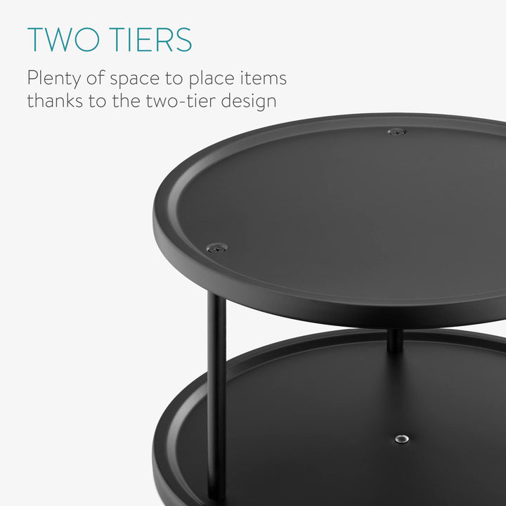 Two Tier Lazy Susan Storage Rack - Rotating Turntable Organizer for Kitchen Shelf Pantry Cupboard Fridge - Metal Rotating Vertical Spice Rack