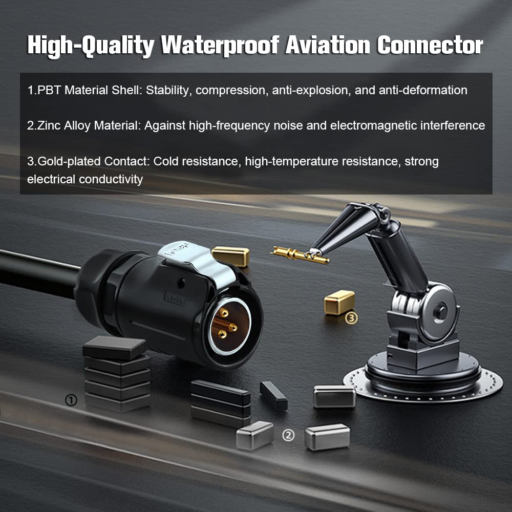 3 Pin Waterproof Connector, Industrial Solder Power Connector, Aviation Electrical Connectors Work with Electric Motorcycle, Yacht, and Other Indoor/Outdoor Wire Connectors(Metal+Plastic)