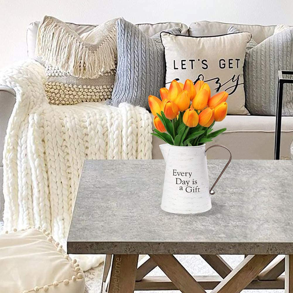 20 Pcs Orange Tulips Artificial Flowers Real Touch Fake Tulips Fake Flowers for Mother's Day 13.5 Faux Tulips Faux Flowers Bulk Artificial Tulips Flowers for Vase Centerpieces Home Wedding Bouquet
