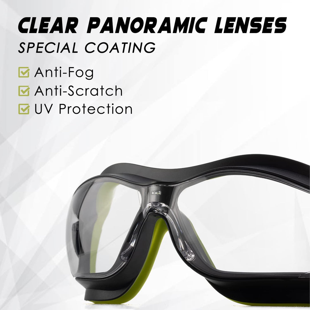 Safety Goggles Anti Fog &amp; Scratch Eye Goggles Safety Protection Lab Goggles Chemistry For Men that Protective Eyewear With Clear Lens,Corded Ear Plugs,Adjustable Strap,Avocado Green Frame