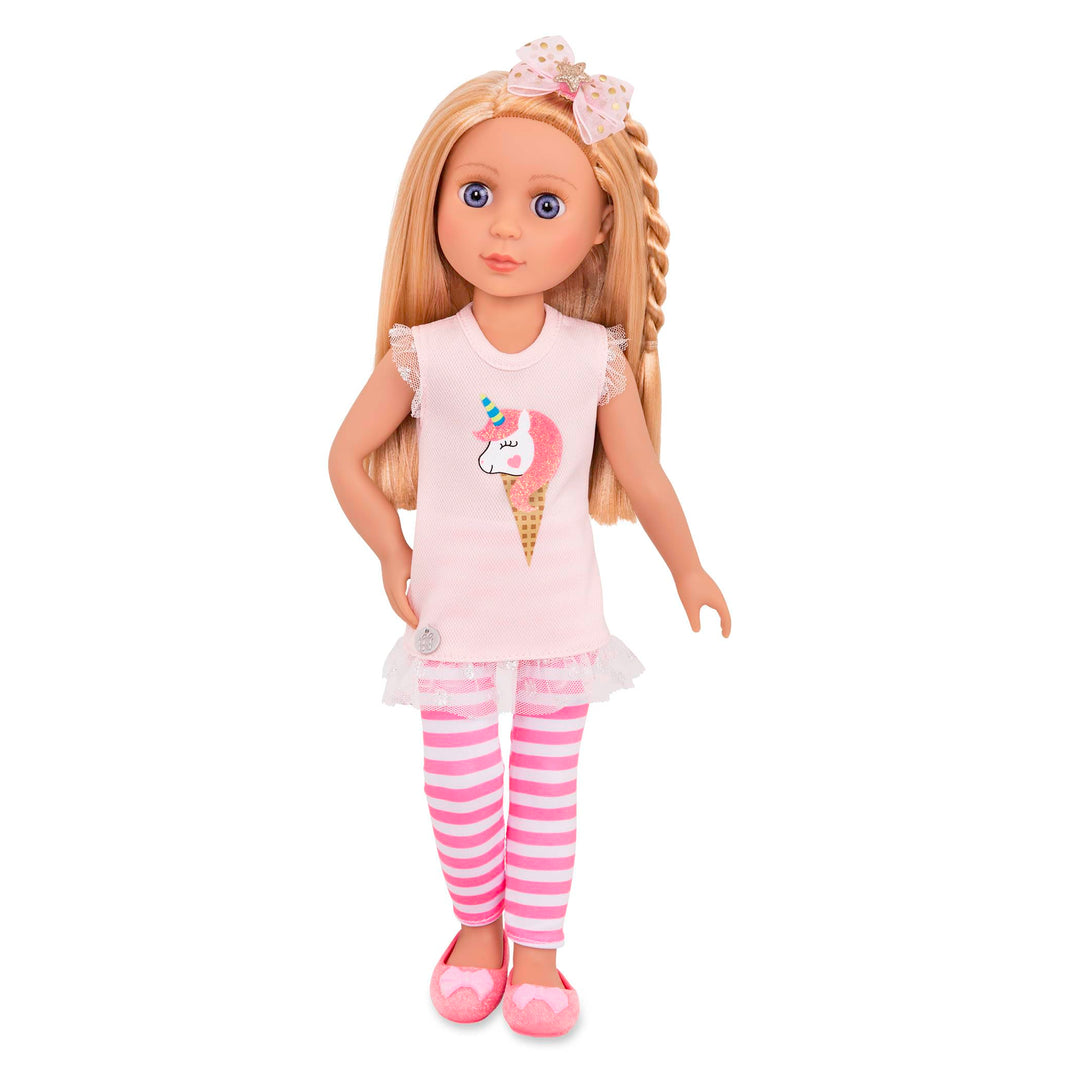 Lacy 14 Inch Doll Wearing Pink Tunic, Striped Leggings, Hair Bow And Ballet Shoes - Dolls For 3+ Year Old Girls