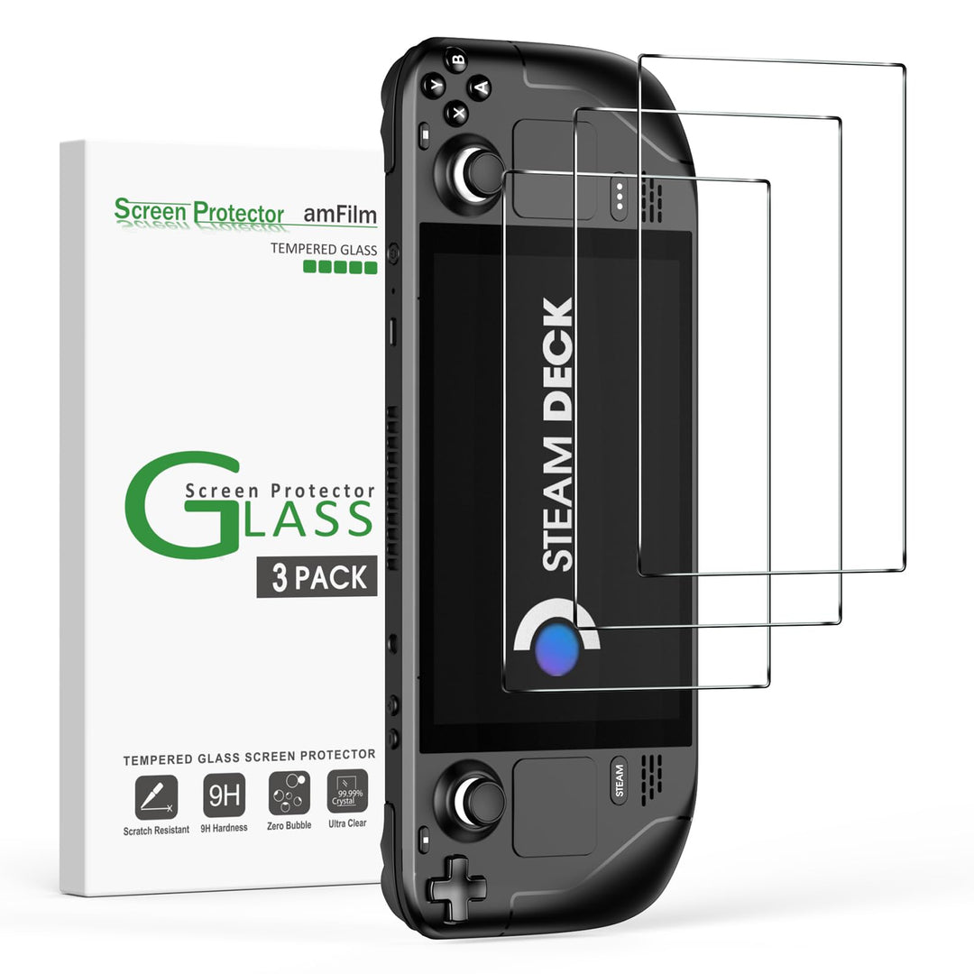 amFilm 3 Pack for Steam Deck/Steam Deck OLED Screen Protector Tempered Glass, Designed for Stream Steam Deck Accessories 2021 & 2022/Steam Deck OLED 2023