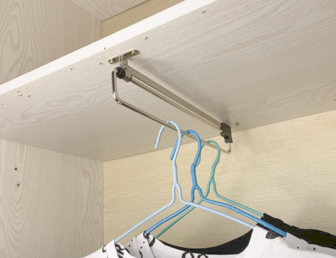 Pull Out Closet Pull-Out Closet Valet Rod Adjustable Wardrobe Clothing Rail Side with Mounting Screw Cold Rolled Steel Black Silver Wardrobe Closet Hangers,Retractable 12-Inches,Quantity-2