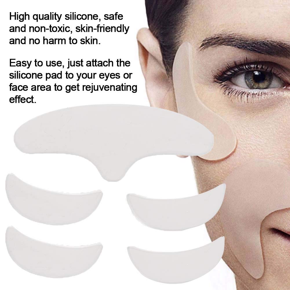 5Pcs Anti Wrinkle Silicone Patch, Various Shapes Reusable Washable Forehead Eye Face Anti Aging Patch for Prevent and Eliminate Wrinkles Fine Lines Skin Liftin