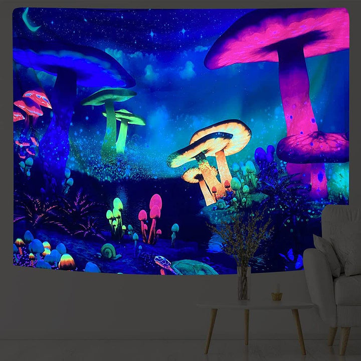 Astronaut and Mushroom Forest Planet Blacklight Tapestry UV Reactive Tapestry for Bedroom Trippy Tapestry Black Light Tapestry Aesthetic Wall Hanging for Room Home Decor