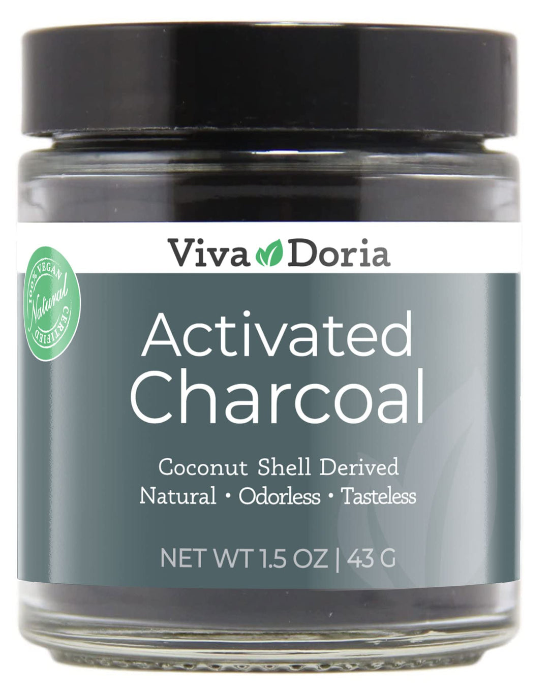 Virgin Activated Charcoal Powder, Coconut Shell Derived, Food Grade, 1.5 Oz Glass Jar