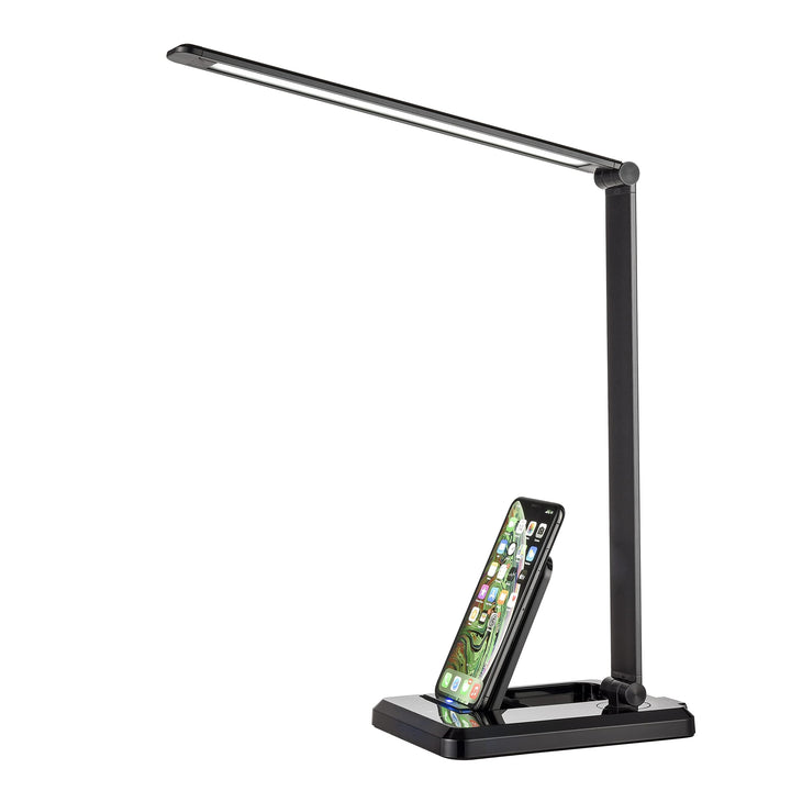 LED Desk Office Lamp with Wireless Charger &amp; USB Charging Port, Touch Control, 5 Lighting Modes, 30/60 Min Auto Timer, Eye-Caring, Dimmer, Black