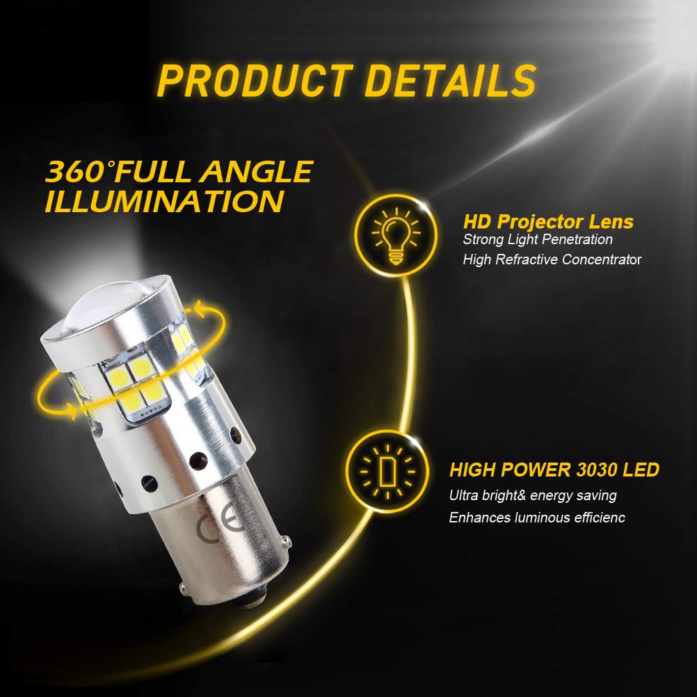 1156 LED Bulbs Ba15s P21w 5008 7506 LED Light Bulbs Replacement 1500 Lumens, With Projector Lens. for Backup Reverse Light Bulb Tail Light 6000K White, 2-Pack.