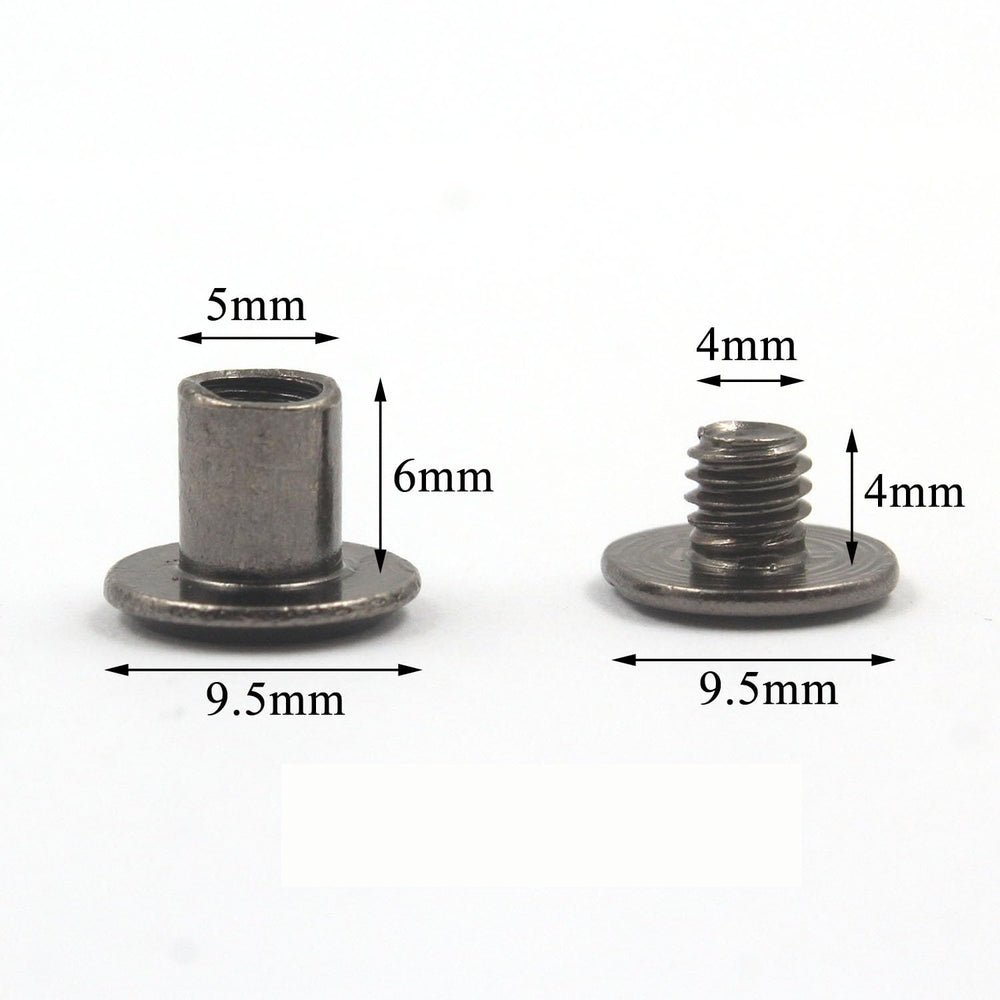 Alloypro 100 Pcs Black Metal Chicago Binding Screws Assorted Kit Nail Rivet Chicago Button DIY Leather Decoration Bookbinding Round Flat Head Stud Screw M5x6mm