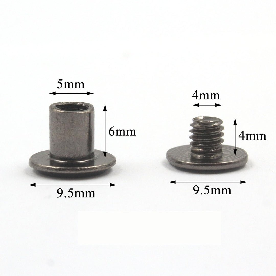 Alloypro 100 Pcs Black Metal Chicago Binding Screws Assorted Kit Nail Rivet Chicago Button DIY Leather Decoration Bookbinding Round Flat Head Stud Screw M5x6mm