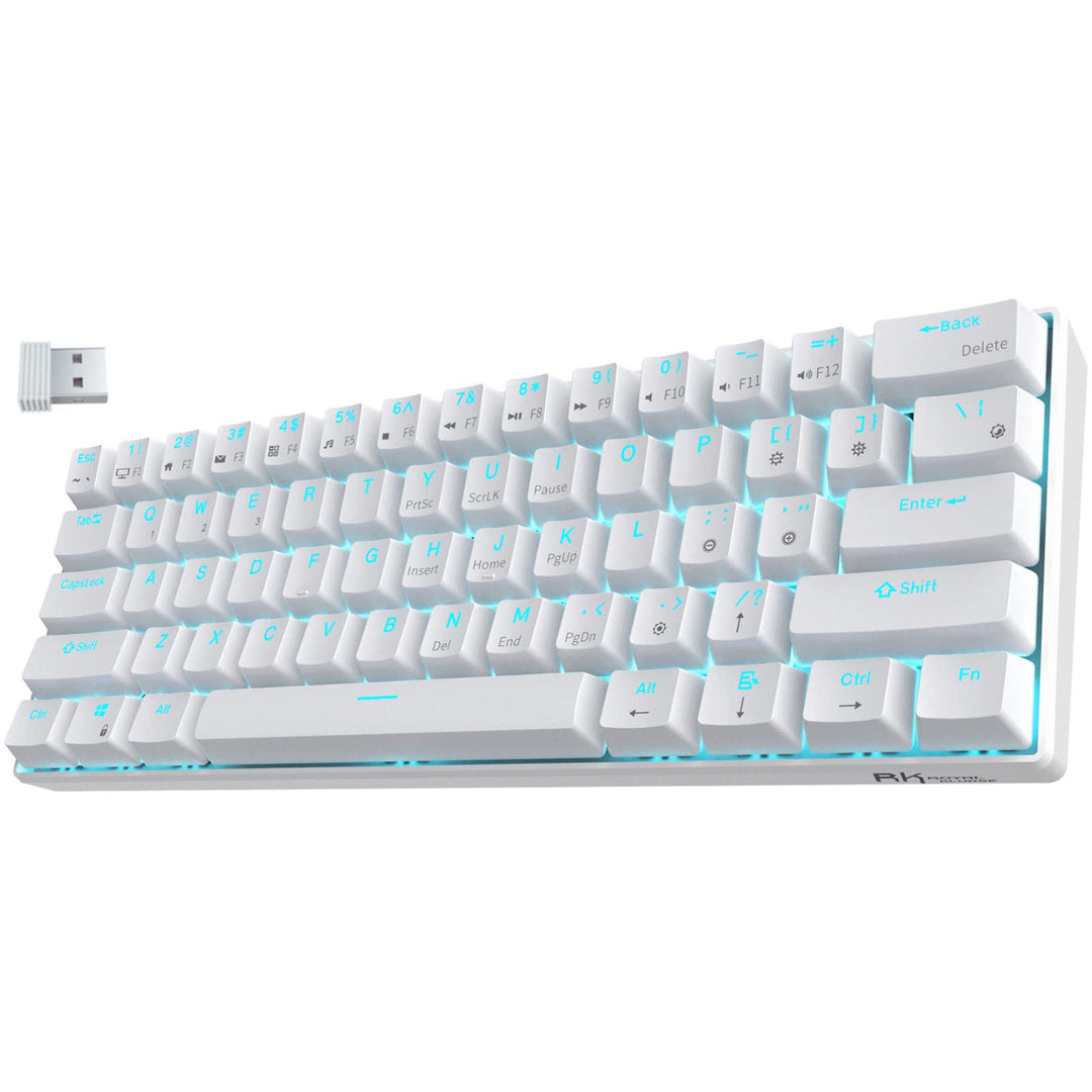 RK61 Wireless 60% Mechanical Gaming Keyboard, Ultra-Compact 60 Keys Bluetooth Mechanical Keyboard with Programmable Software (Blue Switch, White)