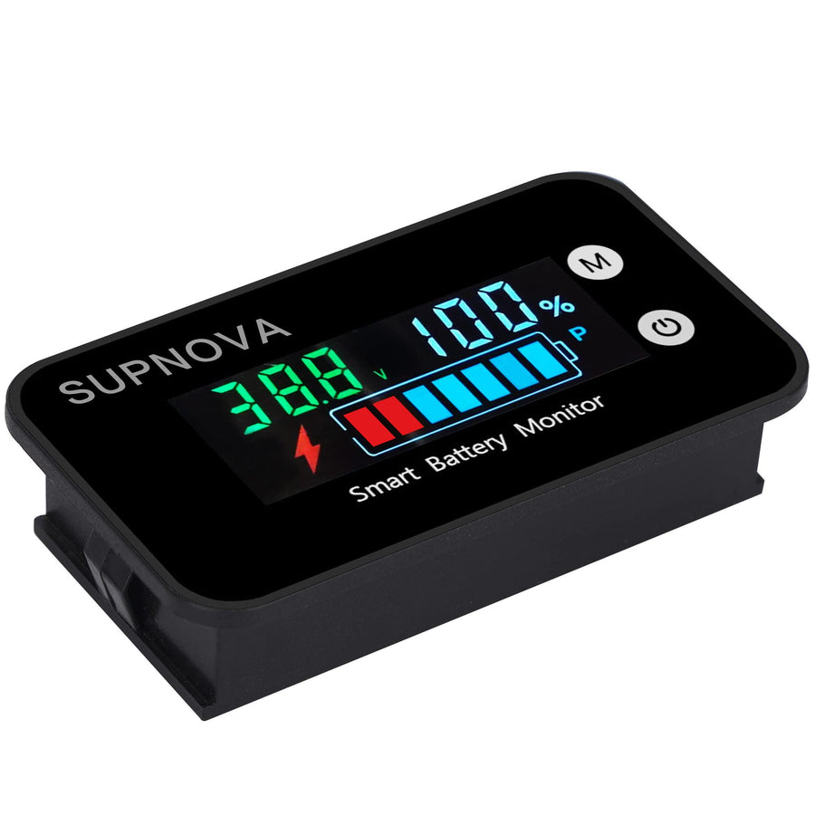 Battery Monitor12v 24v 36v 48v 60v 72v, Car,Golf cart Battery Tester Digital Display Battery Capacity 7-100V Voltage Monitor Capacity Percentage Tester with Buzzer Alarm and Temperature