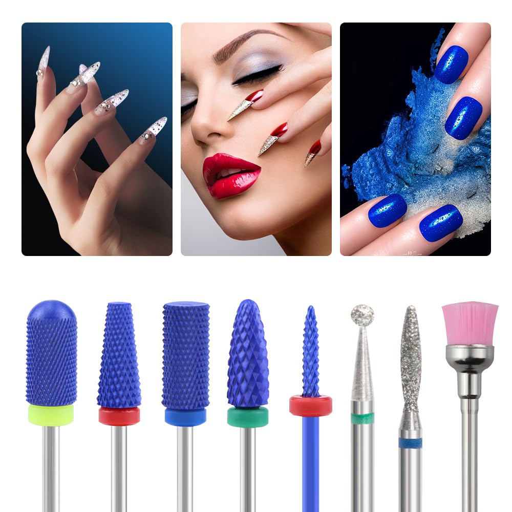 7pcs Ceramic Nail Drill Bits Set for Acrylic Nails 3/32 Professional Ceramic Nail Drill Bit Set for Cuticle Acrylic Gel Nail Polishing Manicure