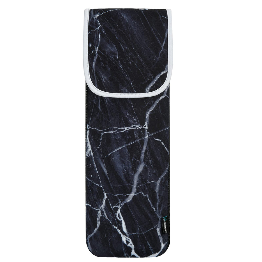 Heat Resistant Neoprene Curling Iron Cover Bag, Universal Curling Iron Cover Sleeve, Flat Iron Curling Wand Travel Case Pouch for Travel, Gym, or Home, 15 x 5 Inches, Black Marble Pattern,