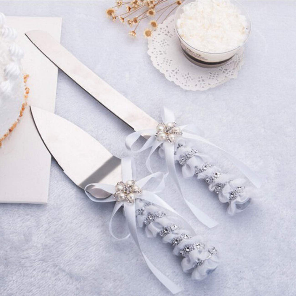 Set of 2 Rustic Wedding Cake Knife and Serving Set with Twine Heart Love Wood Tag Burlap Lace Wedding Cake Knife