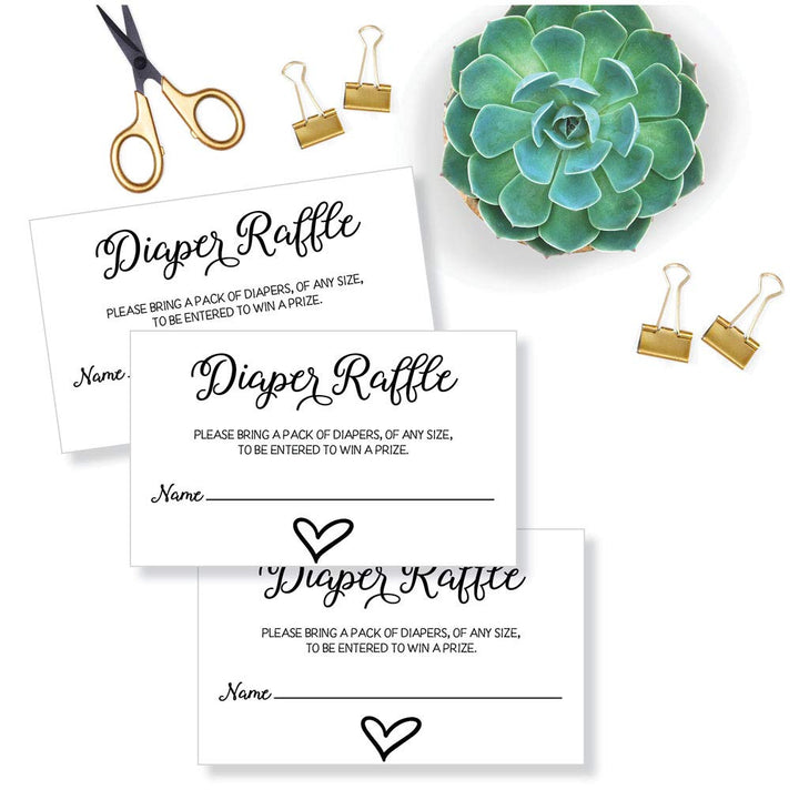 50 Gender Neutral Watercolor Heart Baby Shower Diaper Raffle Tickets, Lottery Insert Cards for Heart Baby Shower Invitations Supplies Games for Baby Gender Tickets (50-Cards)