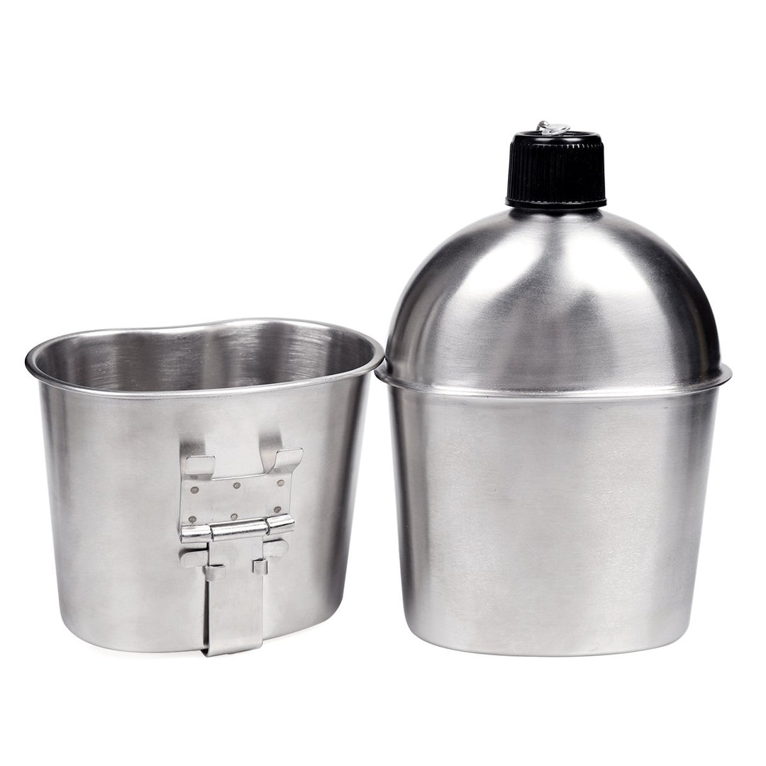 Stainless Steel WWII US Army Canteen Water Bottler Military Canteen Kit 1QT with 0.5QT Cup Nylon Pouch G.I.