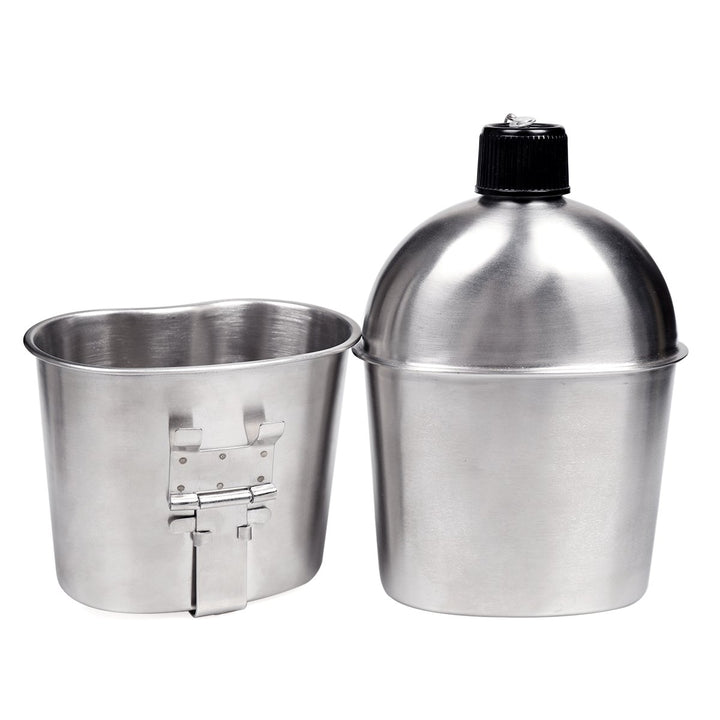 Stainless Steel WWII US Army Canteen Water Bottler Military Canteen Kit 1QT with 0.5QT Cup Nylon Pouch G.I.