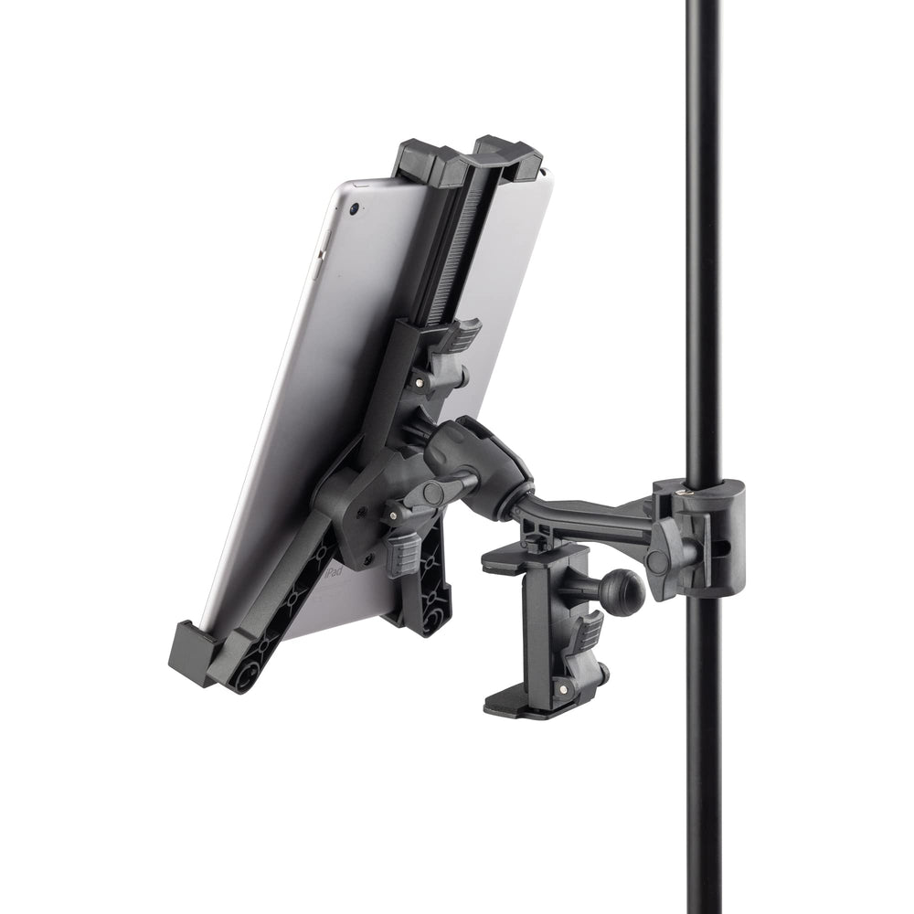 On-Stage TCM1500 Tablet/Smartphone Holder (Setup for Tablets, Computers, E-Readers, Smartphones, and Phablets, Clamp Mount, Nonslip Padding, Adjustable Angle and Rotation, External Battery Holder)